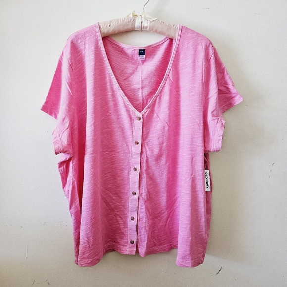 Size XXL Old Navy Hot Pink Short Sleeved V Neck Button Up Front Women's Summer - Picture 11 of 16